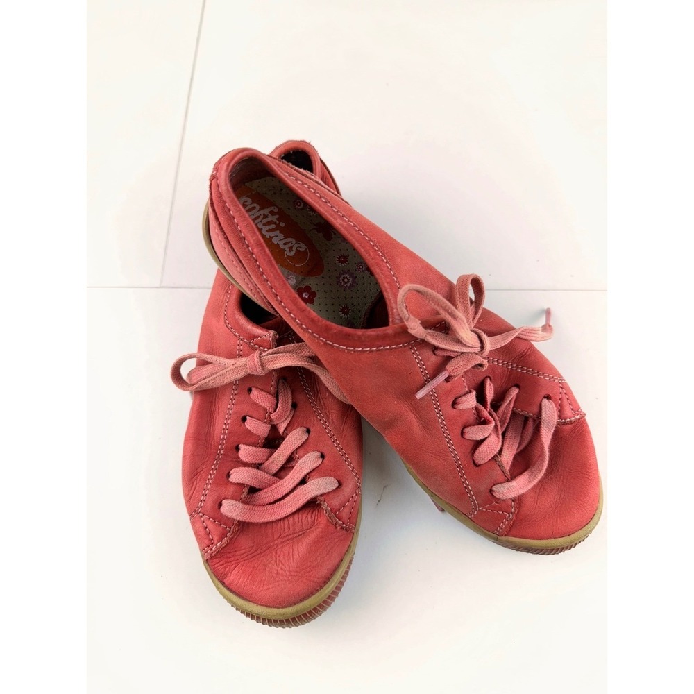 Softinos Fly London Isla Red Leather Lace Up Comfort‎ Sneakers Shoes Size 37 6.5